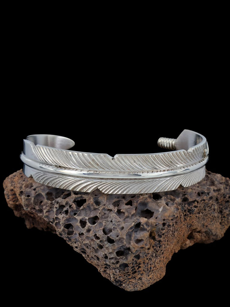 Navajo Sterling Silver Feather Cuff Bracelet - PuebloDirect.com