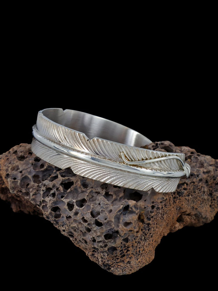 Navajo Sterling Silver Feather Cuff Bracelet - PuebloDirect.com