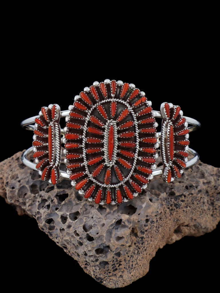 Native American Zuni Coral Needlepoint Bracelet - PuebloDirect.com