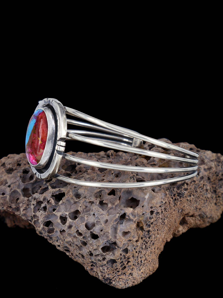 Native American Sterling Silver Compressed Spiny Oyster Bracelet - PuebloDirect.com