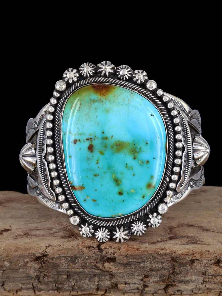 Native American Kingman Turquoise Sterling Silver Cuff Bracelet - PuebloDirect.com