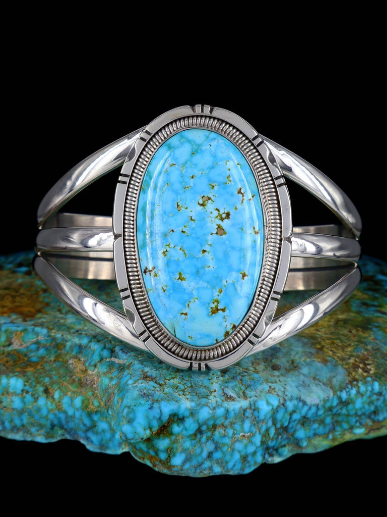 Navajo Sterling Silver Kingman Turquoise Cuff Bracelet - PuebloDirect.com