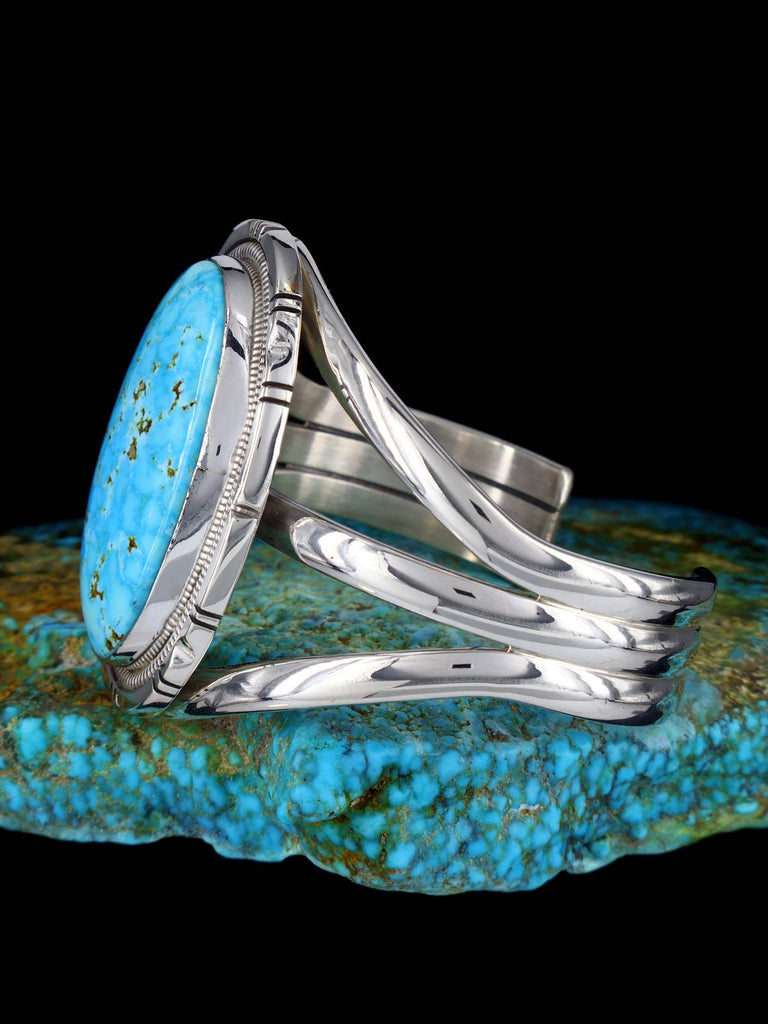 Navajo Sterling Silver Kingman Turquoise Cuff Bracelet - PuebloDirect.com