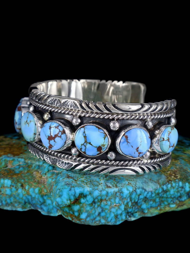 Native American Sterling Silver Heavy Golden Hill Turquoise Bracelet - PuebloDirect.com