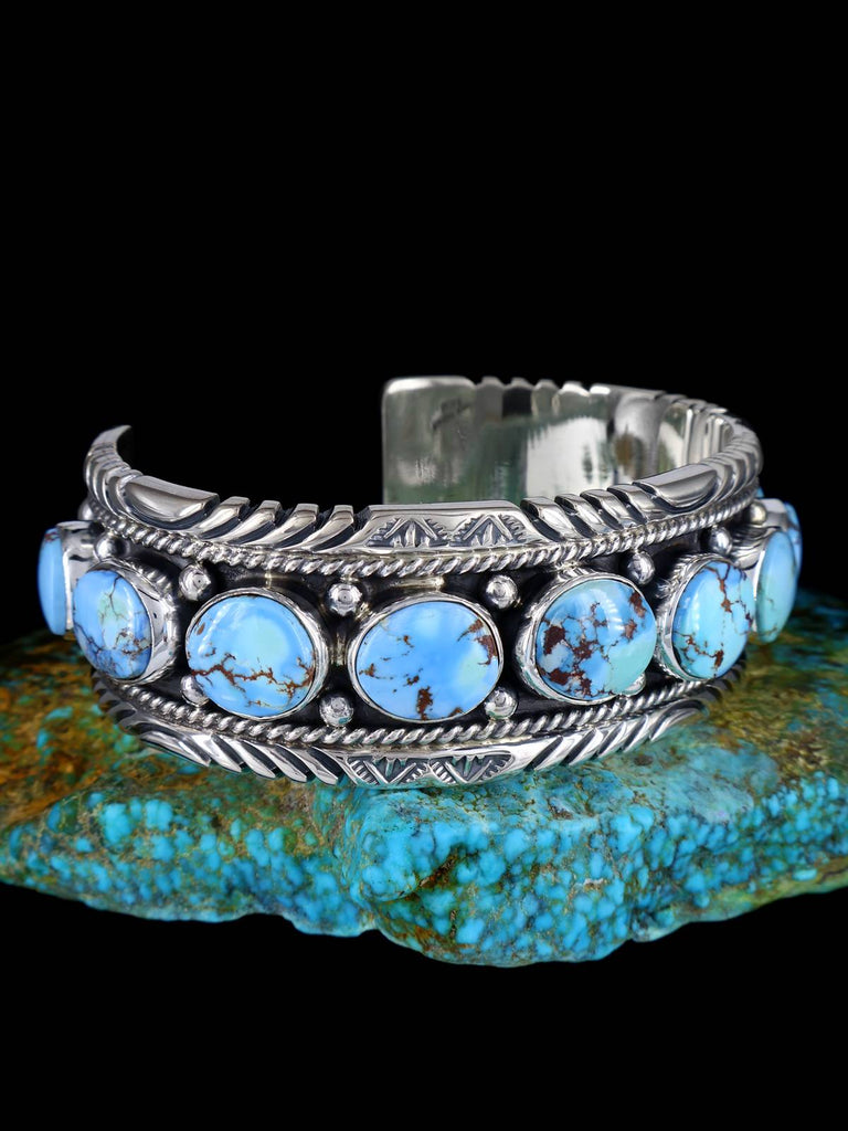 Native American Sterling Silver Heavy Golden Hill Turquoise Bracelet - PuebloDirect.com