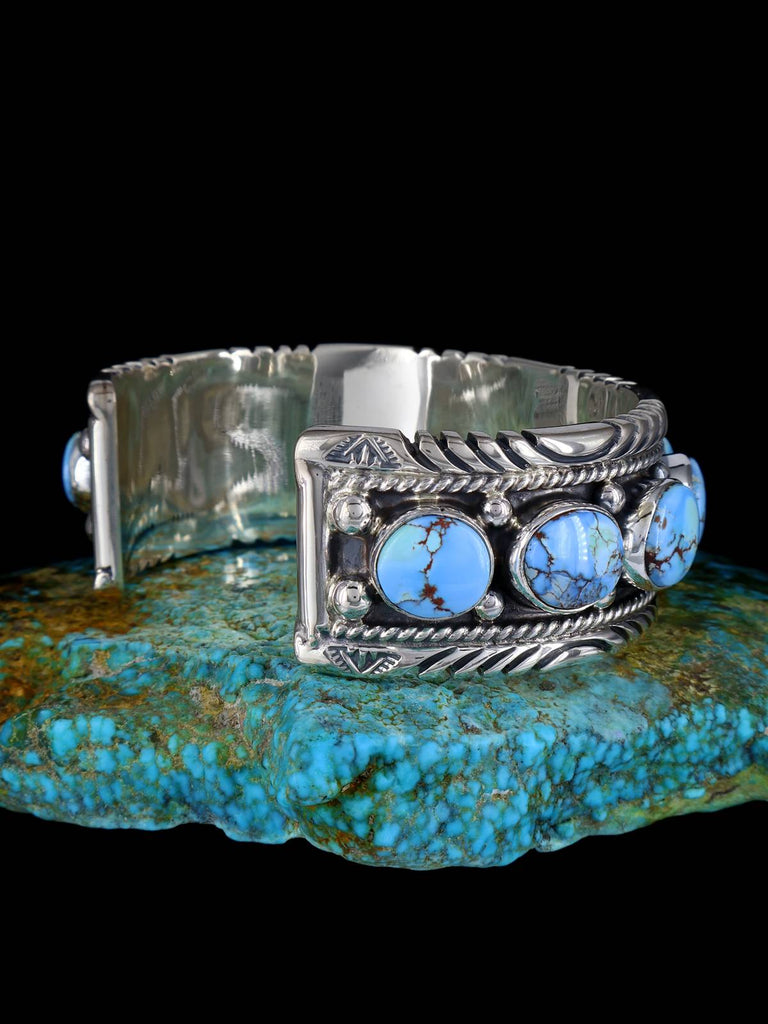 Native American Sterling Silver Heavy Golden Hill Turquoise Bracelet - PuebloDirect.com