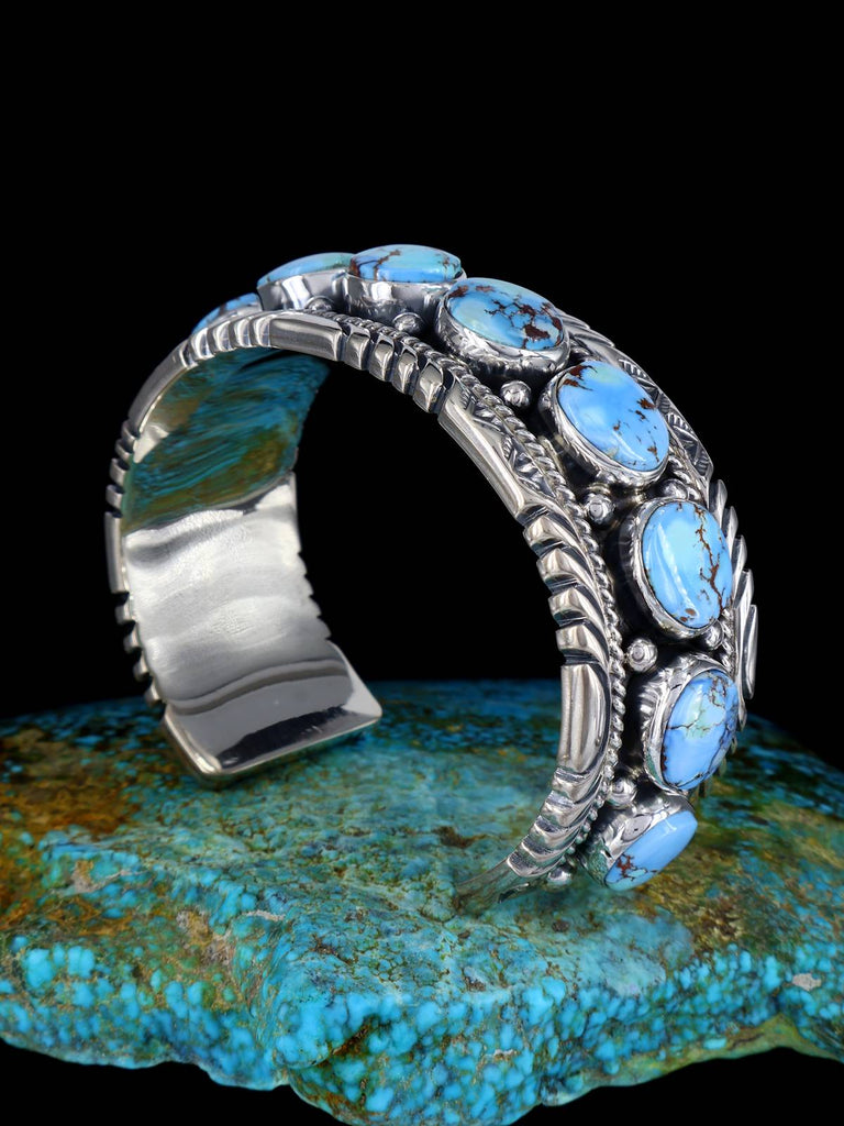 Native American Sterling Silver Heavy Golden Hill Turquoise Bracelet - PuebloDirect.com