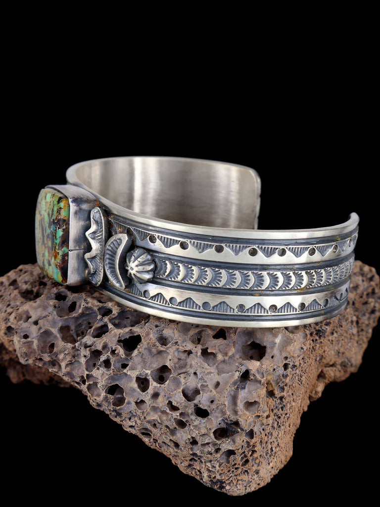 Native American Sterling Silver Natural Blackjack Turquoise Cuff Bracelet - PuebloDirect.com