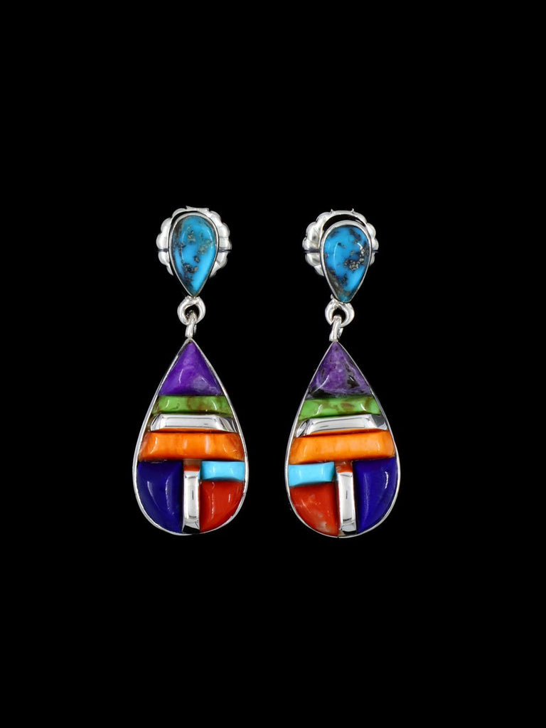 Native American Multistone Cobblestone Inlay Dangle Post Earrings - PuebloDirect.com