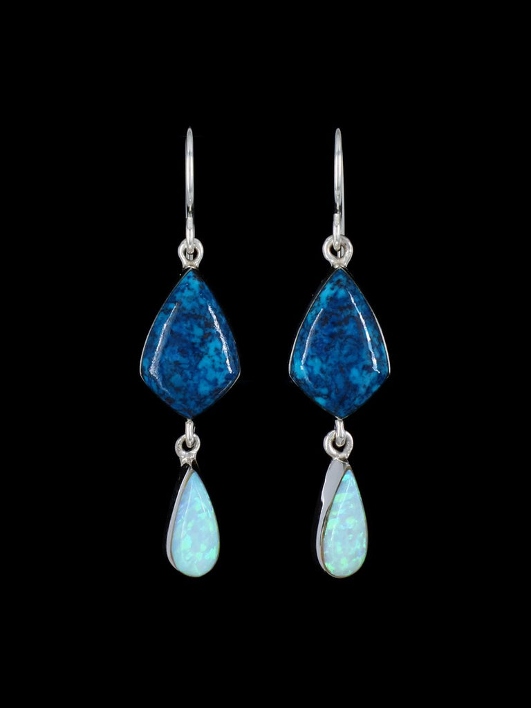 Navajo Kyocera Opal and Cloud Mountain Turquoise Dangle Earrings - PuebloDirect.com