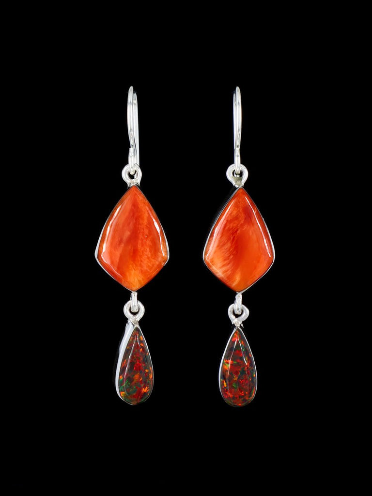 Navajo Kyocera Opal and Spiny Oyster Dangle Earrings - PuebloDirect.com