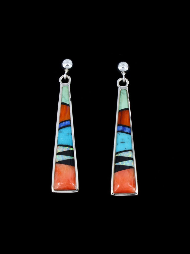 Native American Inlay Turquoise and Spiny Oyster Post Earrings - PuebloDirect.com