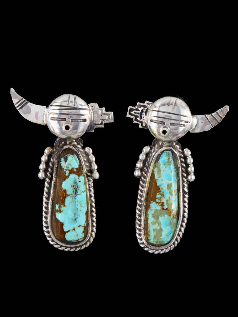 Navajo #8 Turquoise Sterling Silver Kachina Post Earrings - PuebloDirect.com