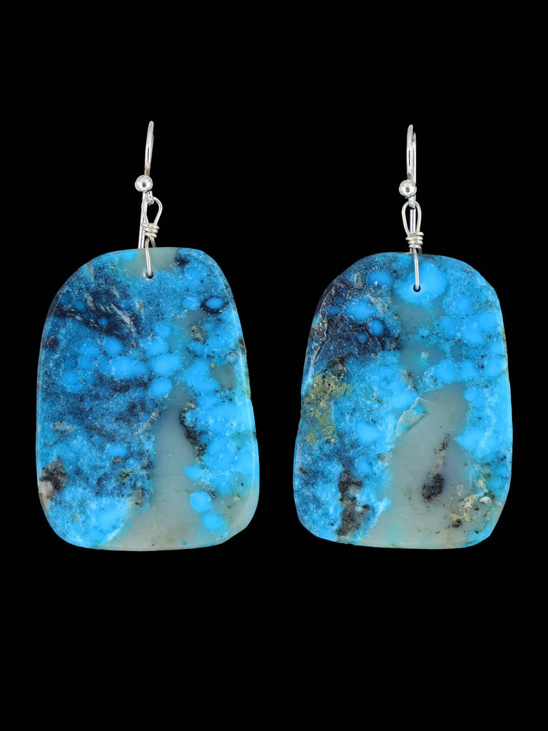 Santo Domingo Kingman Turquoise Slab Dangle Earrings - PuebloDirect.com