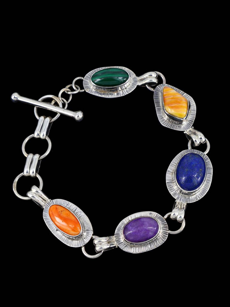 Native American Multistone Sterling Silver Link Bracelet - PuebloDirect.com