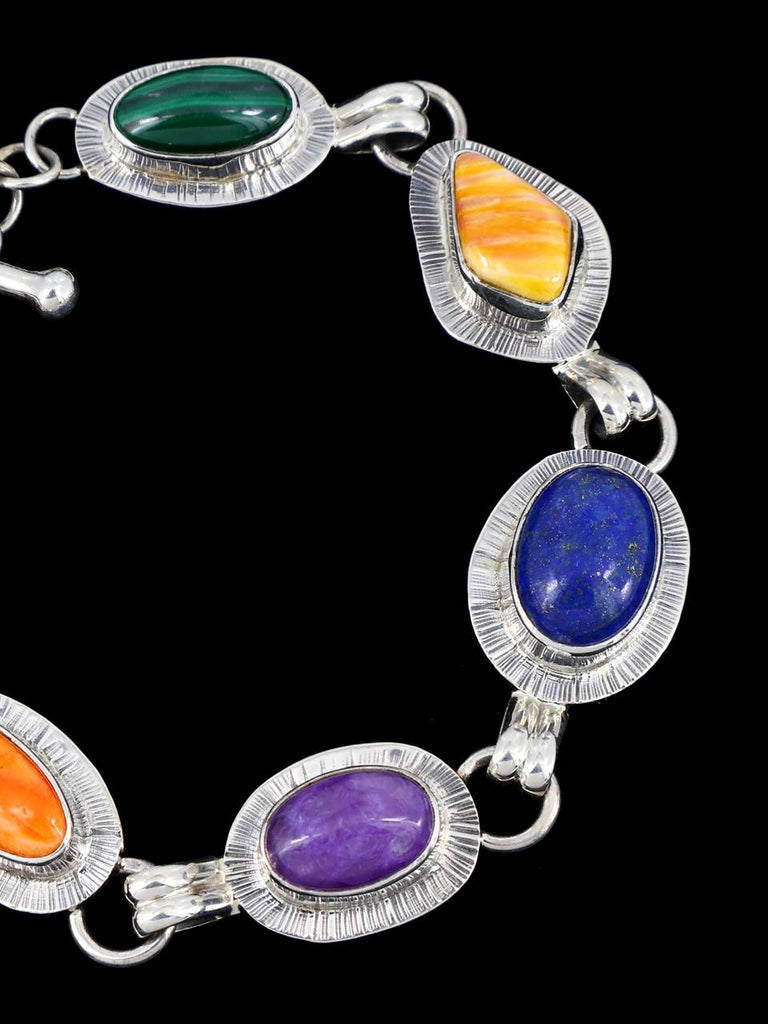 Native American Multistone Sterling Silver Link Bracelet - PuebloDirect.com