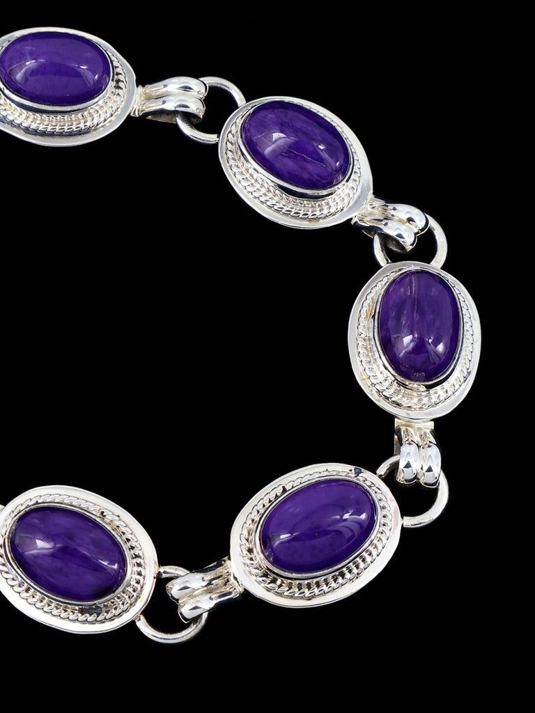 Native American Charoite Sterling Silver Link Bracelet - PuebloDirect.com