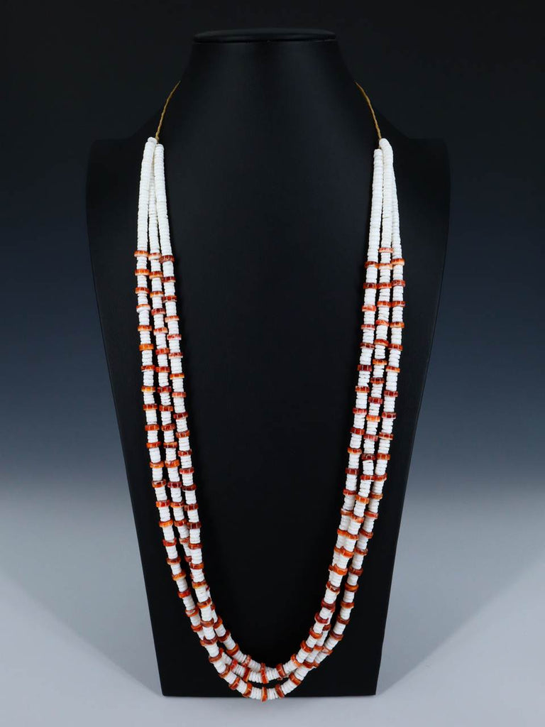 Three Strand Native American Santo Domingo White Shell Necklace - PuebloDirect.com