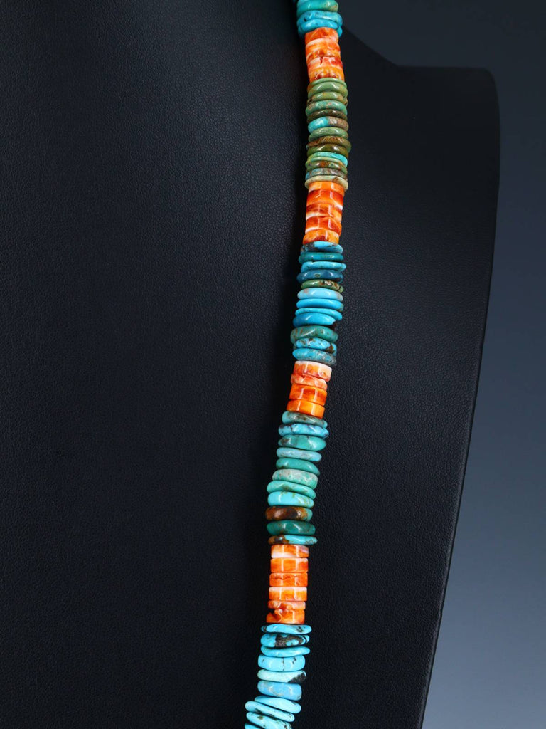 26" Navajo Single Strand Spiny Oyster and Turquoise Necklace - PuebloDirect.com