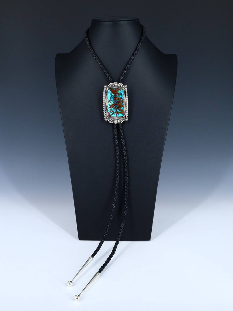 Native American Sterling Silver Pilot Mountain Turquoise Bolo Tie - PuebloDirect.com