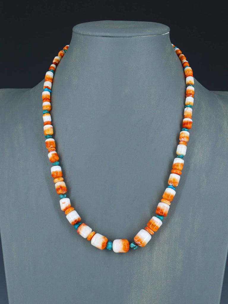 20" Navajo Single Strand Spiny Oyster and Turquoise Necklace - PuebloDirect.com