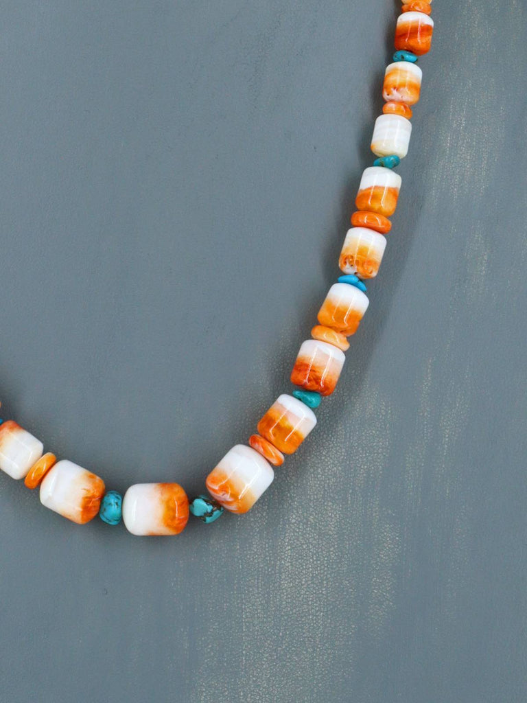 20" Navajo Single Strand Spiny Oyster and Turquoise Necklace - PuebloDirect.com