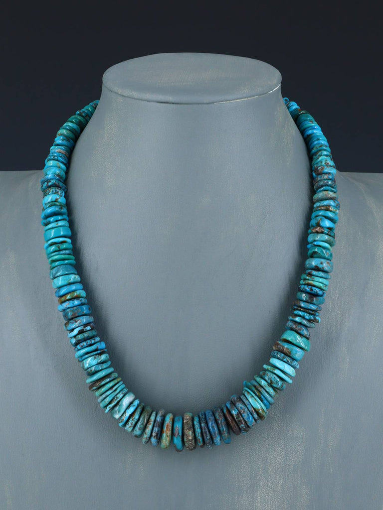 Navajo Single Strand Graduated Turquoise Disc Necklace - PuebloDirect.com