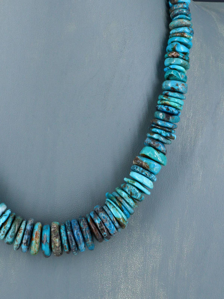 Navajo Single Strand Graduated Turquoise Disc Necklace - PuebloDirect.com