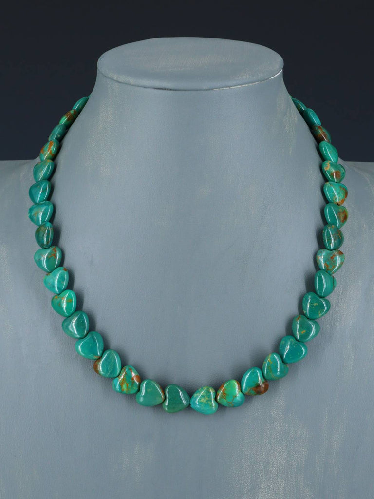 Navajo 18" Single Strand Turquoise Heart Necklace - PuebloDirect.com