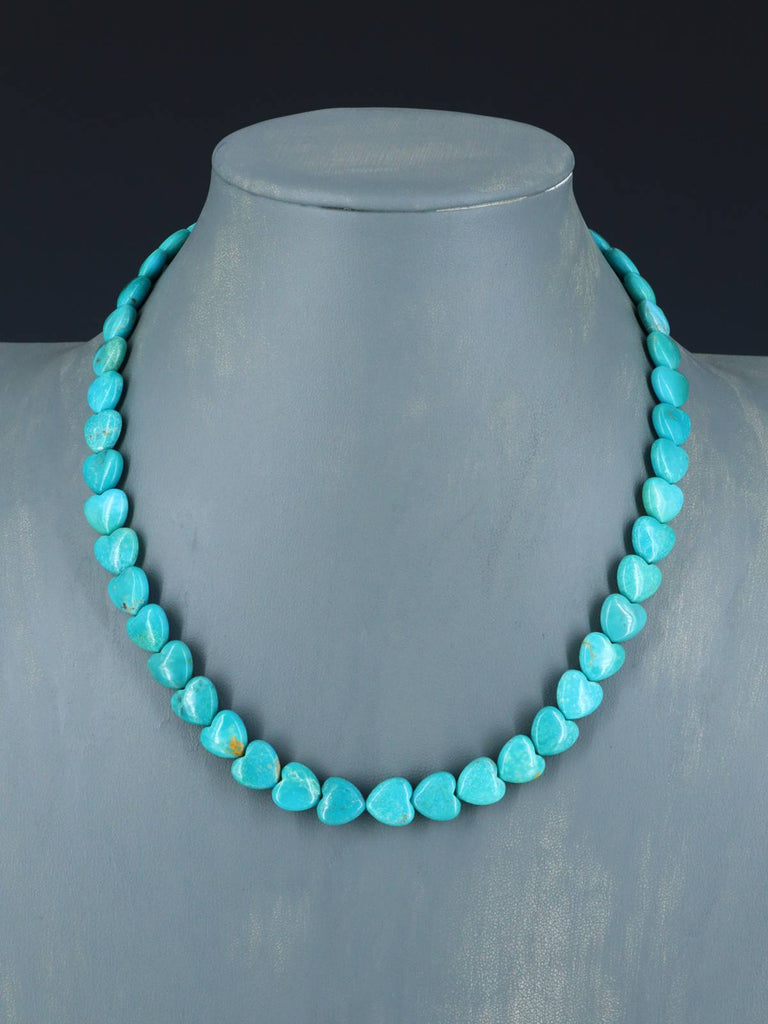 Navajo 18" Single Strand Turquoise Heart Necklace - PuebloDirect.com