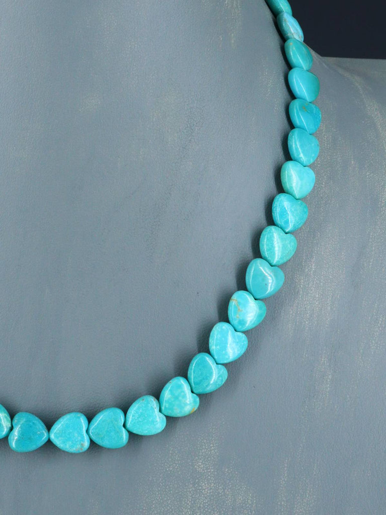 Navajo 18" Single Strand Turquoise Heart Necklace - PuebloDirect.com