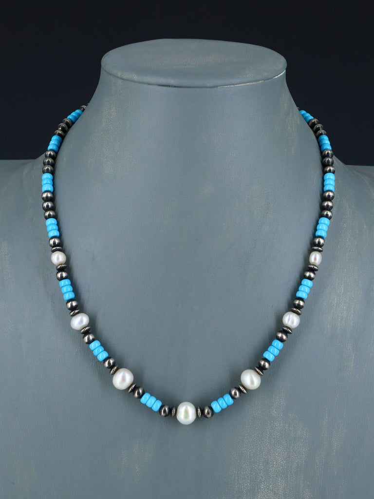 Mother of Pearl and Sleeping Beauty Beaded Necklace - PuebloDirect.com