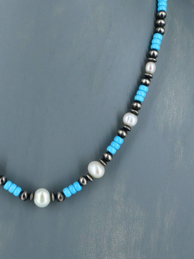 Mother of Pearl and Sleeping Beauty Beaded Necklace - PuebloDirect.com