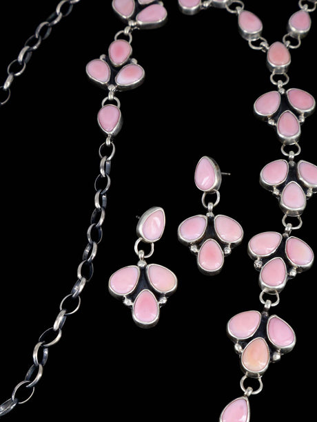 Native American Pink Conch Shell Lariat Necklace Set - PuebloDirect.com