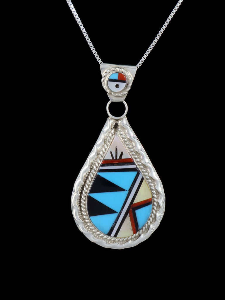 Turquoise Inlay Sterling Silver Zuni Pendant - PuebloDirect.com