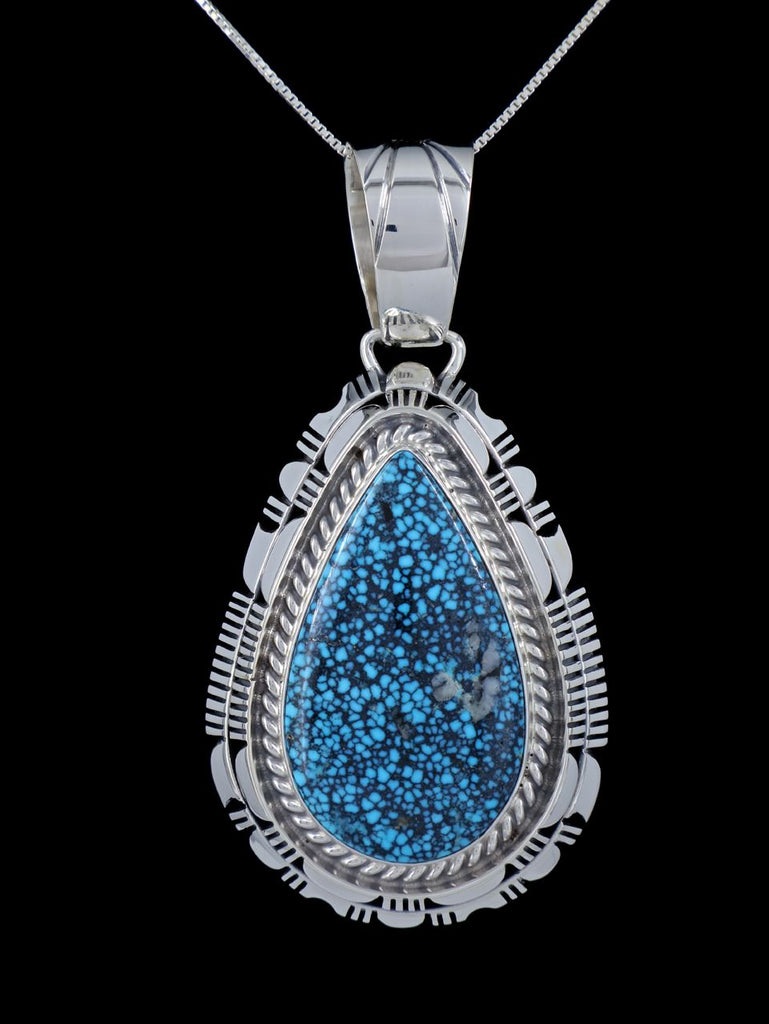 Native American Kingman Blackweb Turquoise Sterling Silver Pendant - PuebloDirect.com