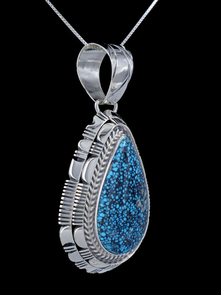 Native American Kingman Blackweb Turquoise Sterling Silver Pendant - PuebloDirect.com