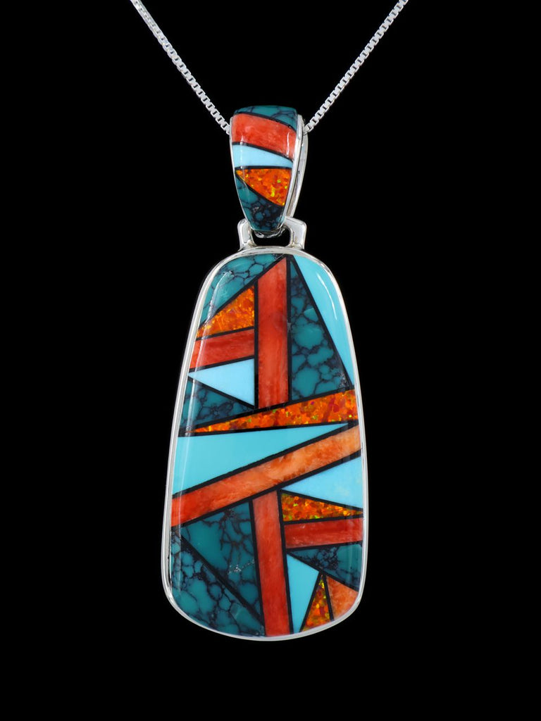 Navajo Inlay Spiny Oyster and Turquoise Reversible Pendant - PuebloDirect.com