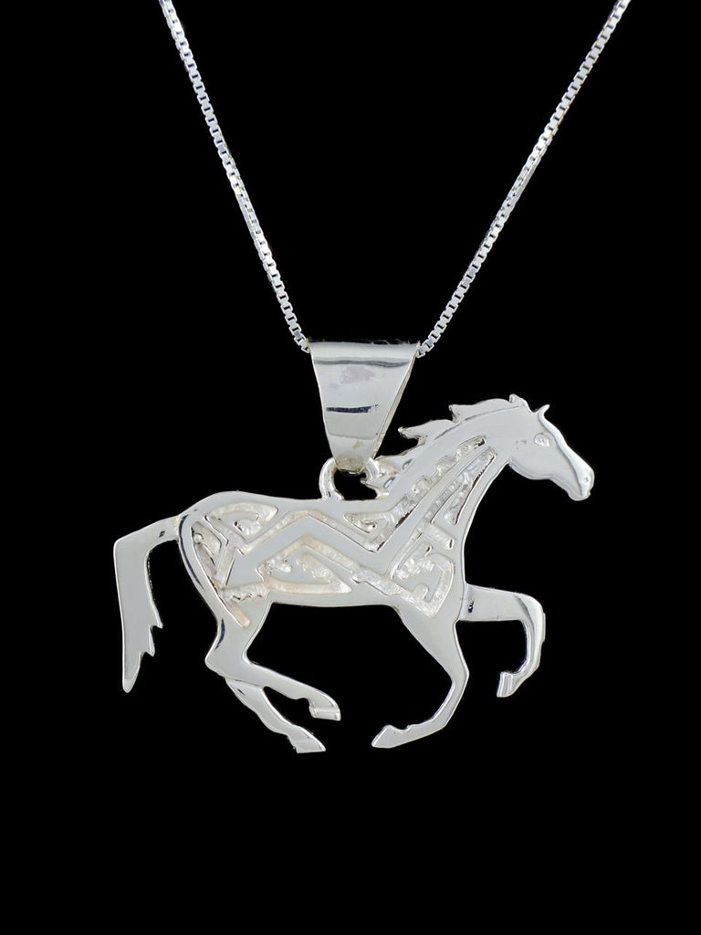 Native American Lapis and White Shell Inlay Reversible Horse Pendant - PuebloDirect.com