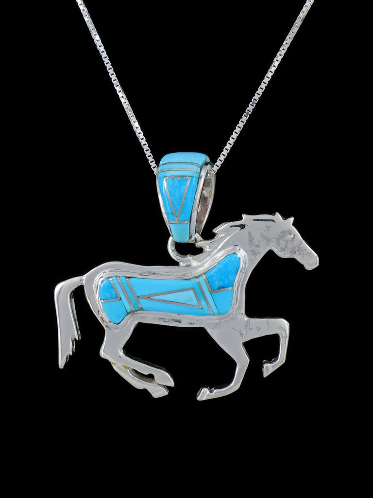 Navajo Reversible Turquoise and Opalite Inlay Horse Pendant - PuebloDirect.com