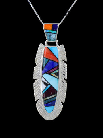 2024 Vintage Native American Sterling Multi Stone Inlay Feather Pendant For Women