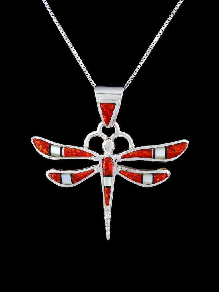 Native American Red Opalite Dragonfly Inlay Pendant - PuebloDirect.com