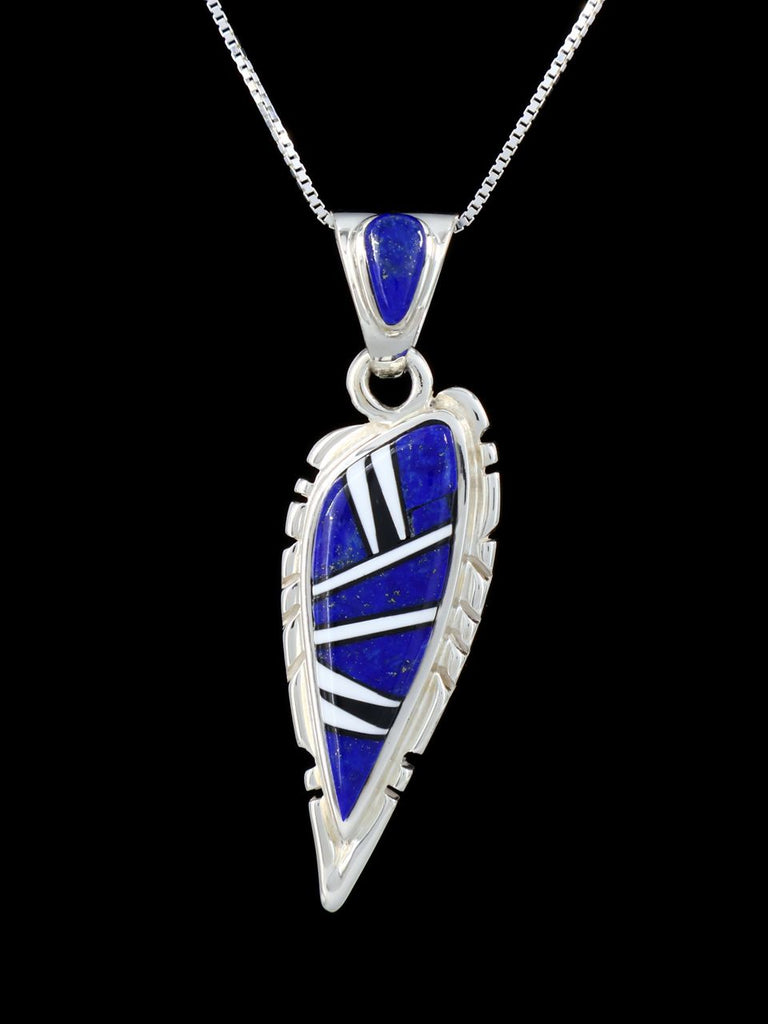 Native American Inlay Lapis and White Shell Pendant - PuebloDirect.com