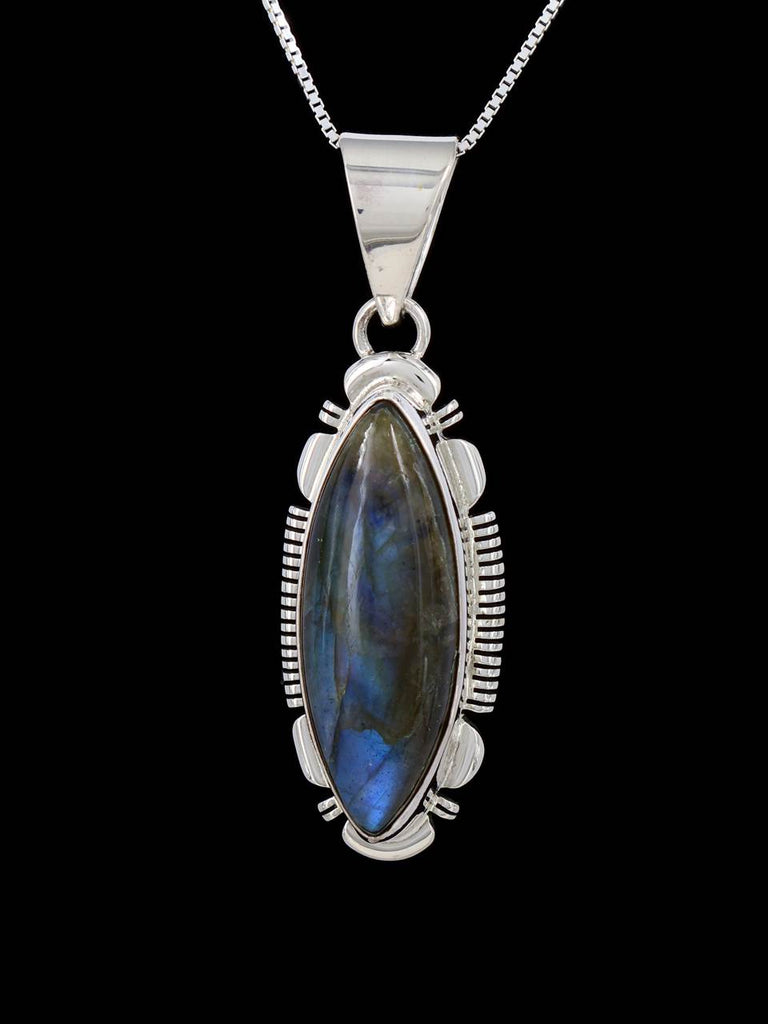 Sterling Silver Fiery Labradorite Navajo Pendant - PuebloDirect.com