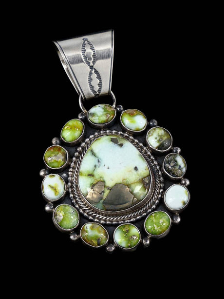 Sterling Silver Native American Palomino Variscite Cluster Pendant - PuebloDirect.com