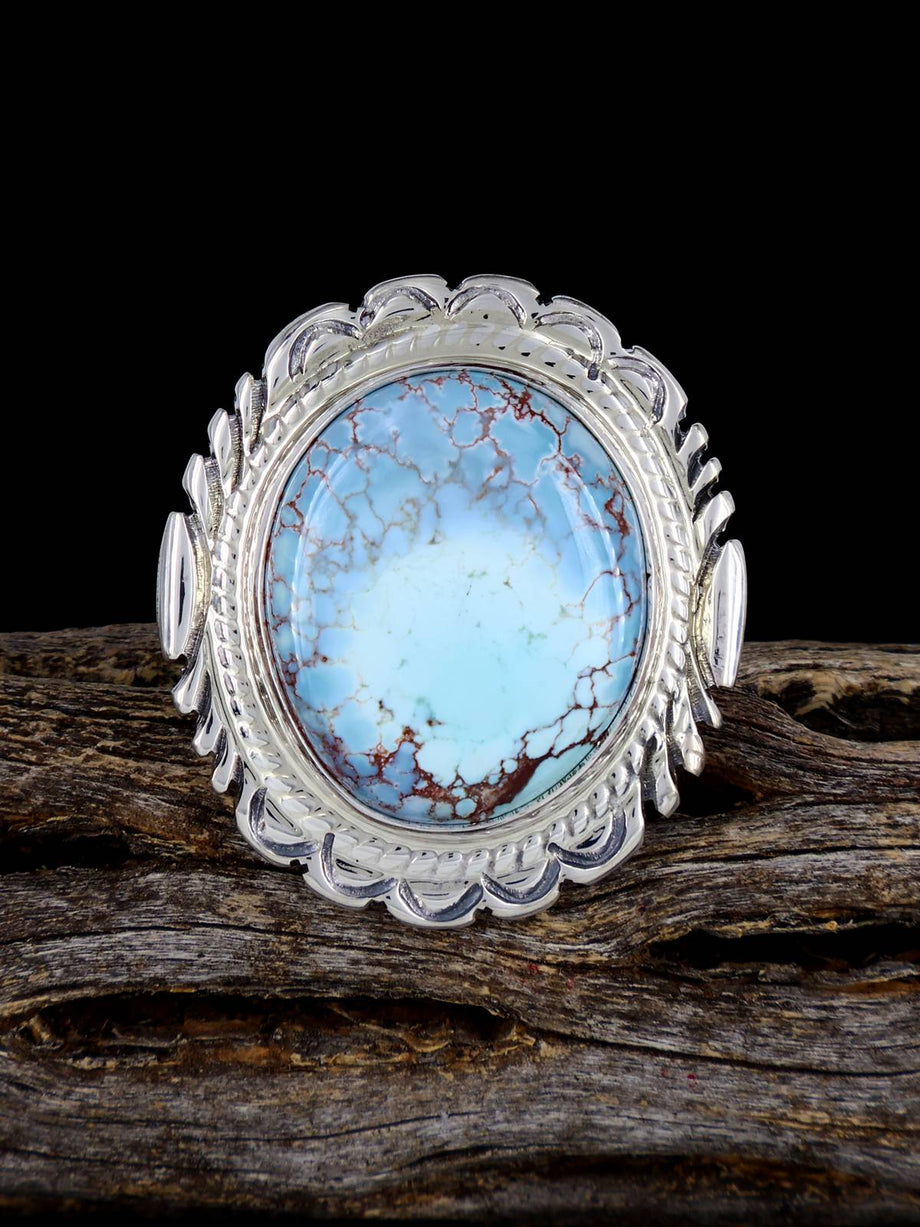 Handmade Native American Zuni inlay hot sleeping beauty turquoise Sterling Silver ring size 5.5