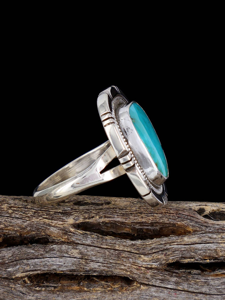 Navajo Sterling Silver Turquoise Ring, Size 9 1/2 - PuebloDirect.com