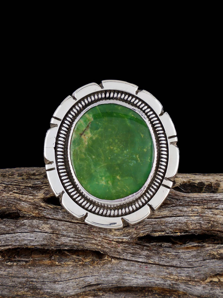 Navajo Sterling Silver Emerald Valley Turquoise Ring, Size 9 1/2 - PuebloDirect.com