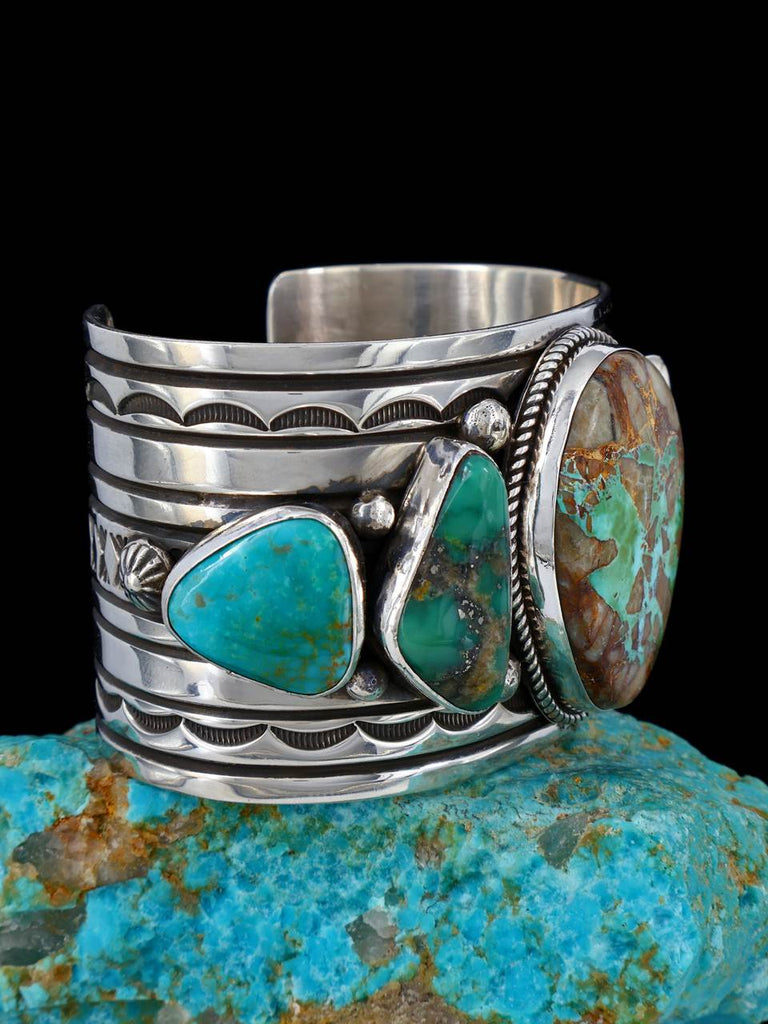 Native American Jewelry Sterling Silver Mixed Turquoise Cuff Bracelet - PuebloDirect.com