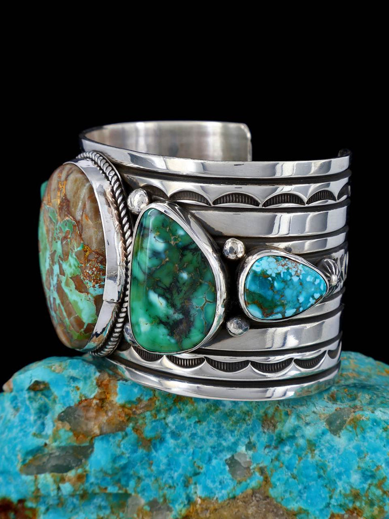 Native American Jewelry Sterling Silver Mixed Turquoise Cuff Bracelet - PuebloDirect.com